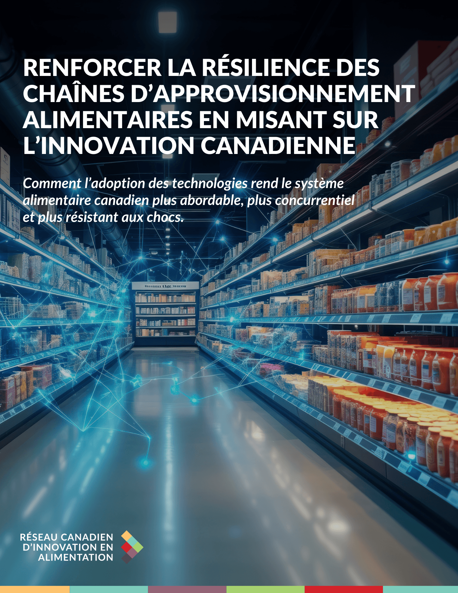 Document cover: Strengthening Food Supply Chains with Canadian Innovation, showing a supermarket aisle with digital connections.