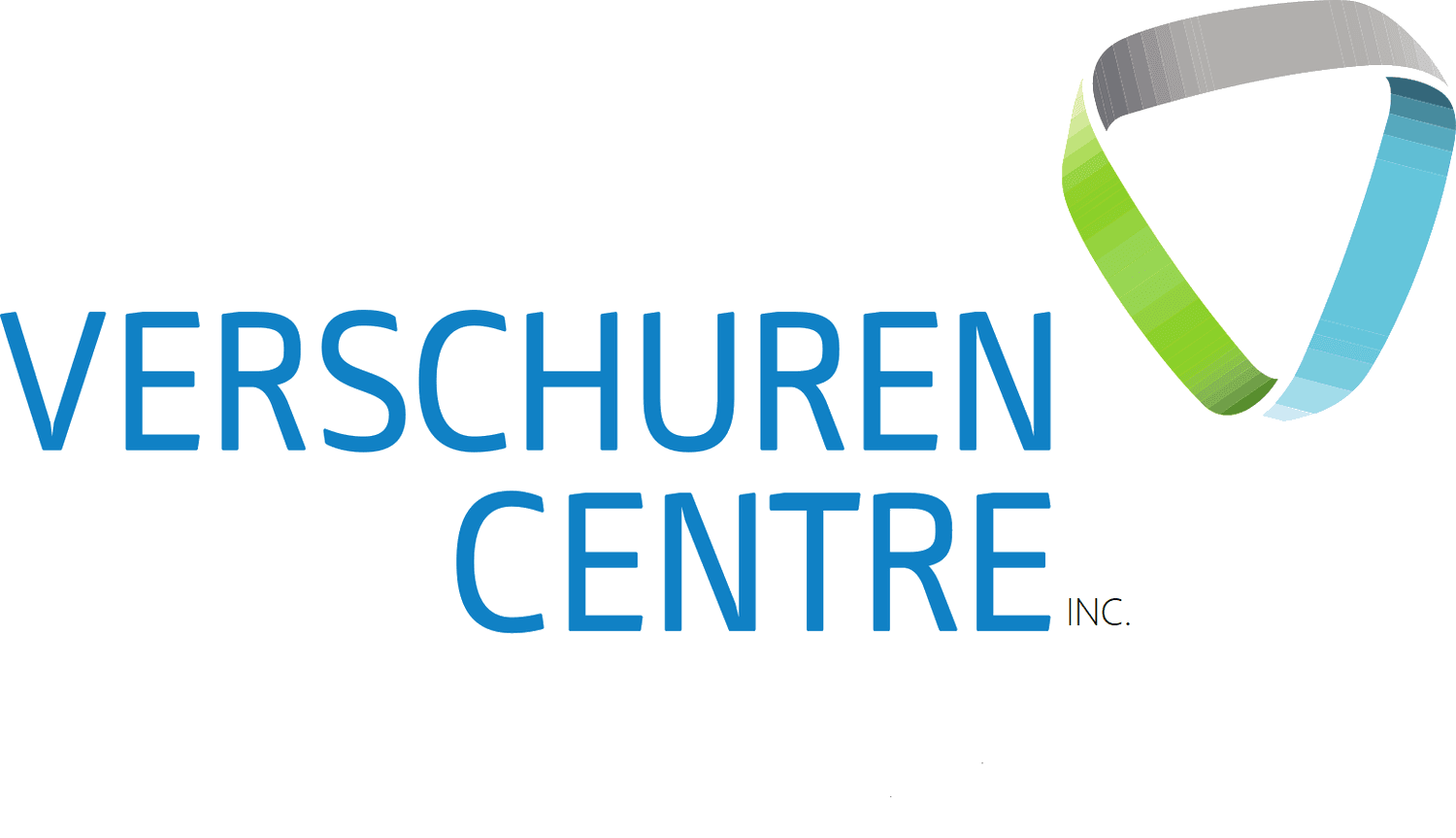 Logo for Verschuren Centre Inc. featuring a modern geometric design in green and blue.