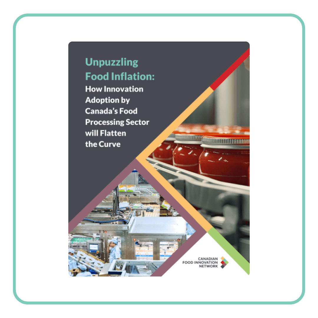 Cover of a report titled 'Unpuzzling Food Inflation' about innovation in Canadian food processing.