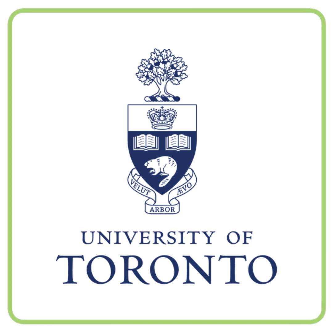 University of Toronto logo: blue crest with tree, crown, books, beaver, and text 'University of Toronto'.