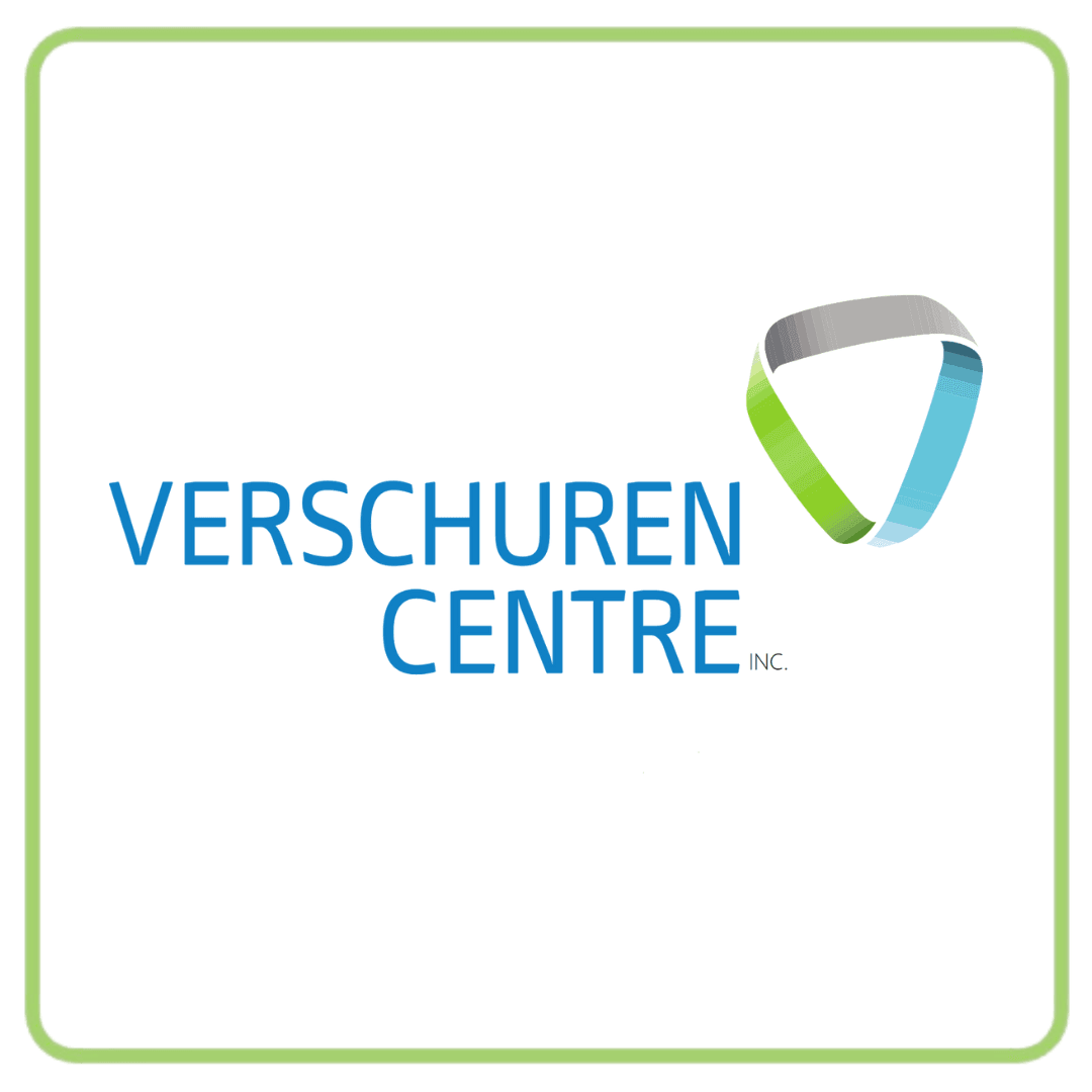 Verschuren Centre Inc. logo with blue text and a modern green, grey, teal triangular graphic.