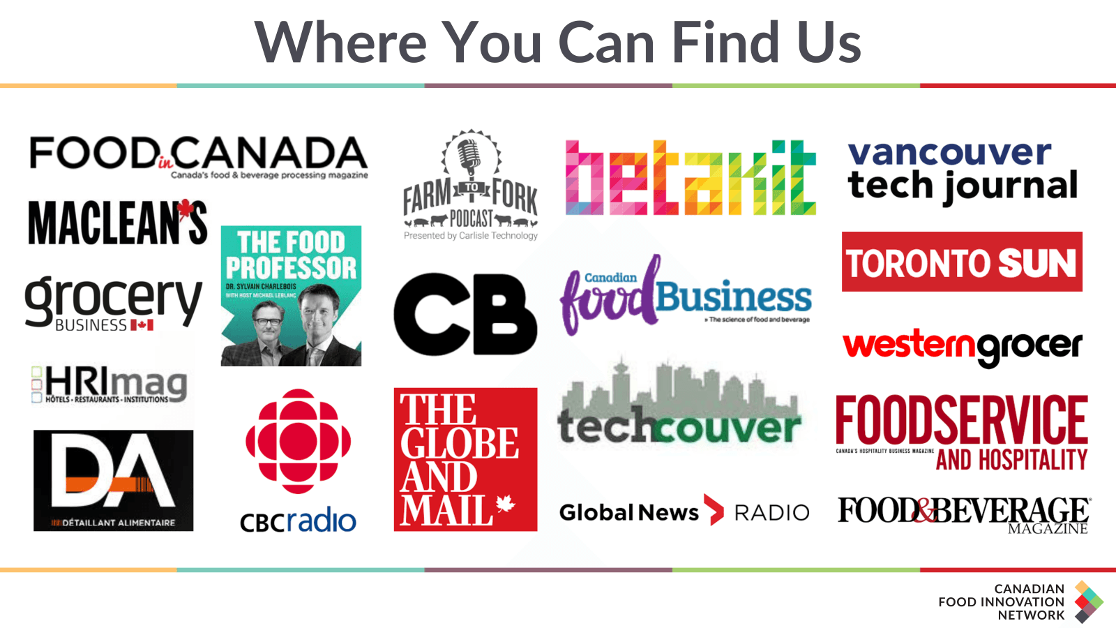 Logos of various media and business publications where the organization has been featured.