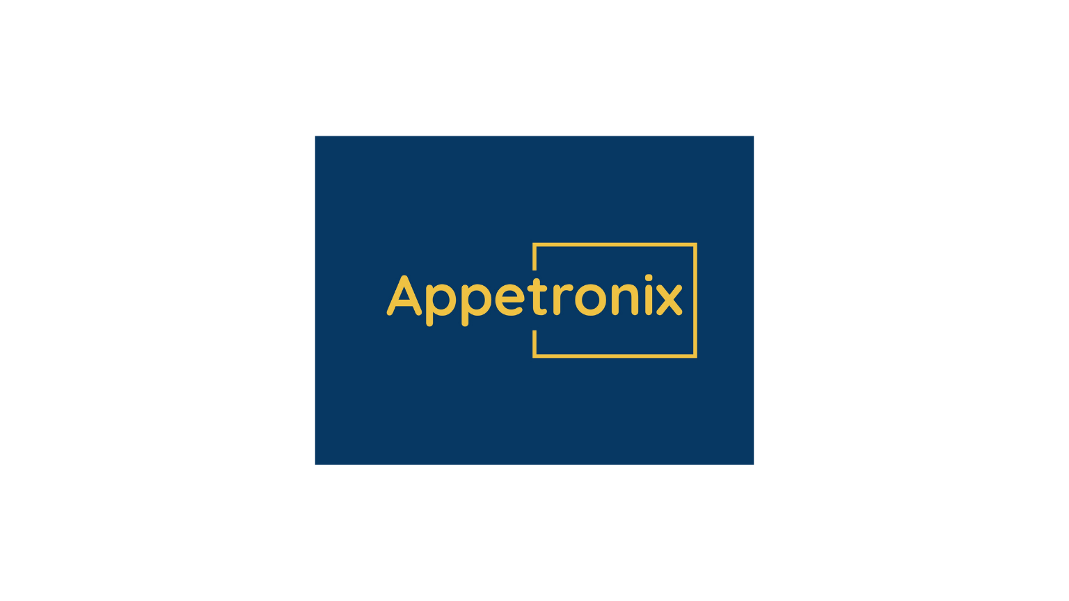 Appetronix logo featuring yellow text within a blue rectangle with a yellow outline.
