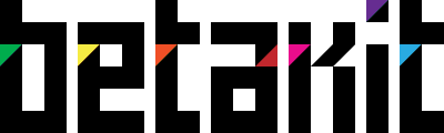 Netakit logo in pixelated white font with colorful triangular details on a black background.
