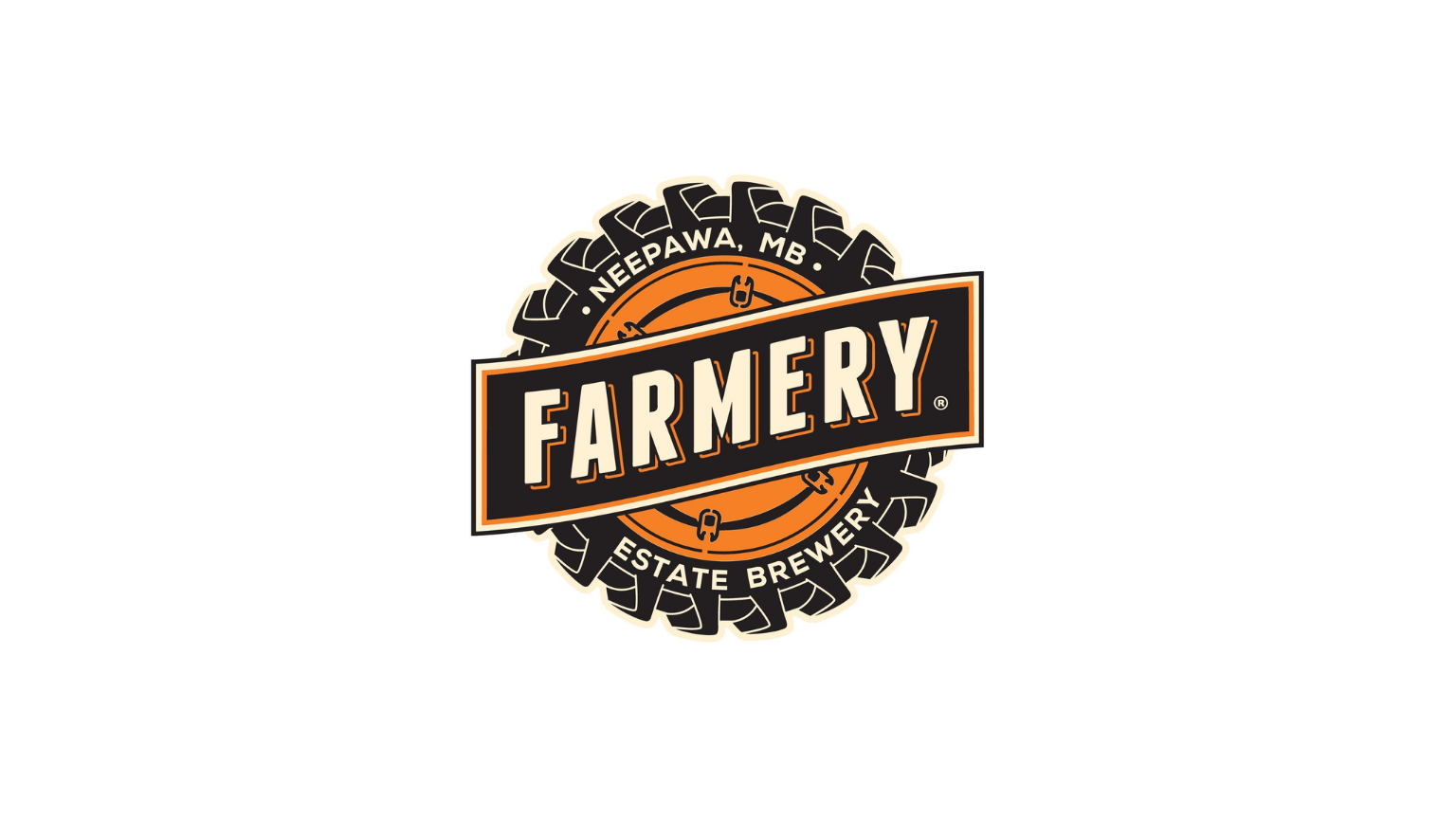Farmery logo with orange gear design and black banner displaying the company name.