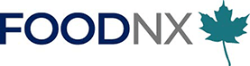 FOODNX logo featuring blue and grey text alongside a teal maple leaf symbol.