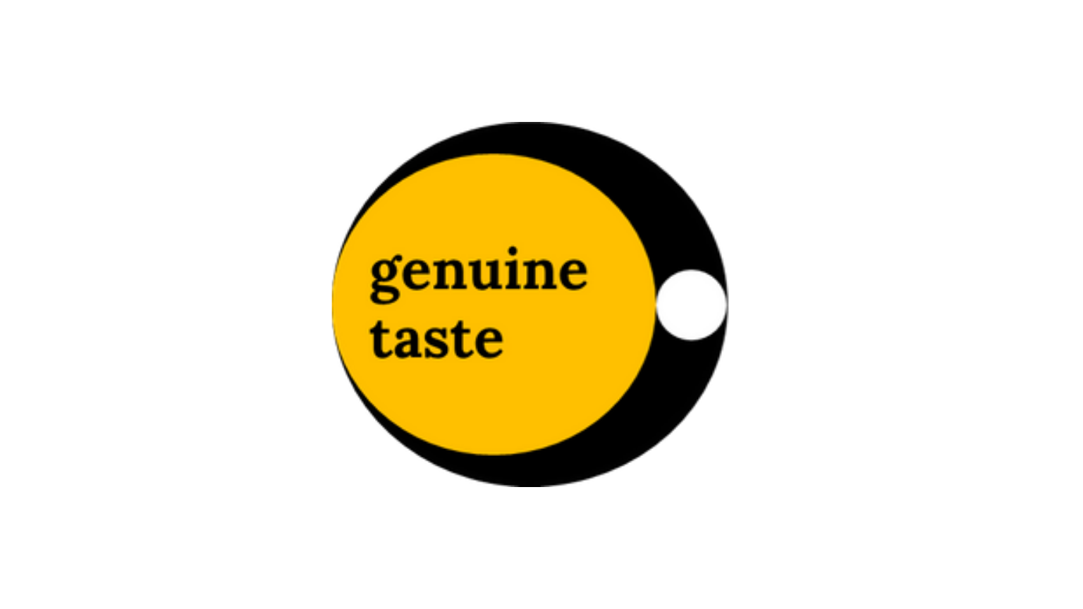 "Genuine taste" logo featuring text in a yellow circle with a black crescent design.