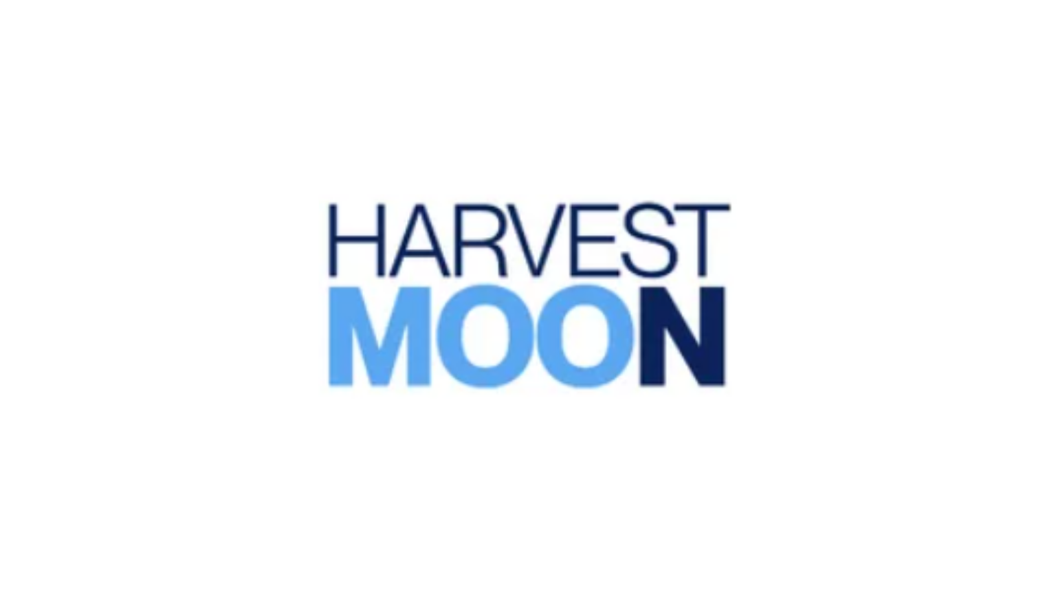 Logo for 'Harvest Moon' with blue text against a white background.