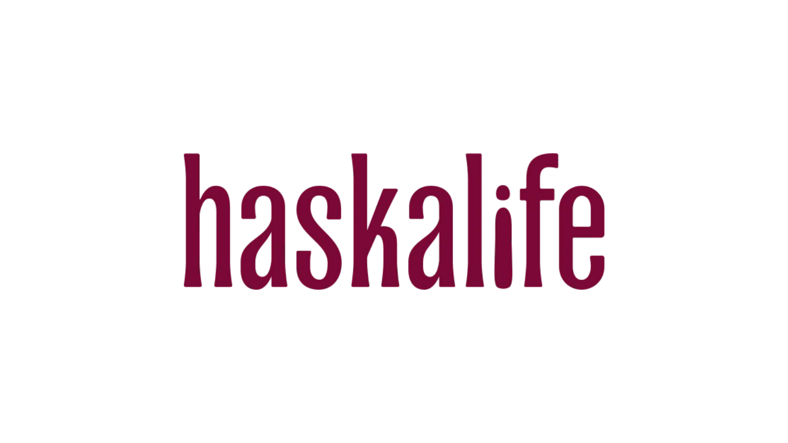 The text 'haskalife' is displayed in bold, dark red letters on a white background.