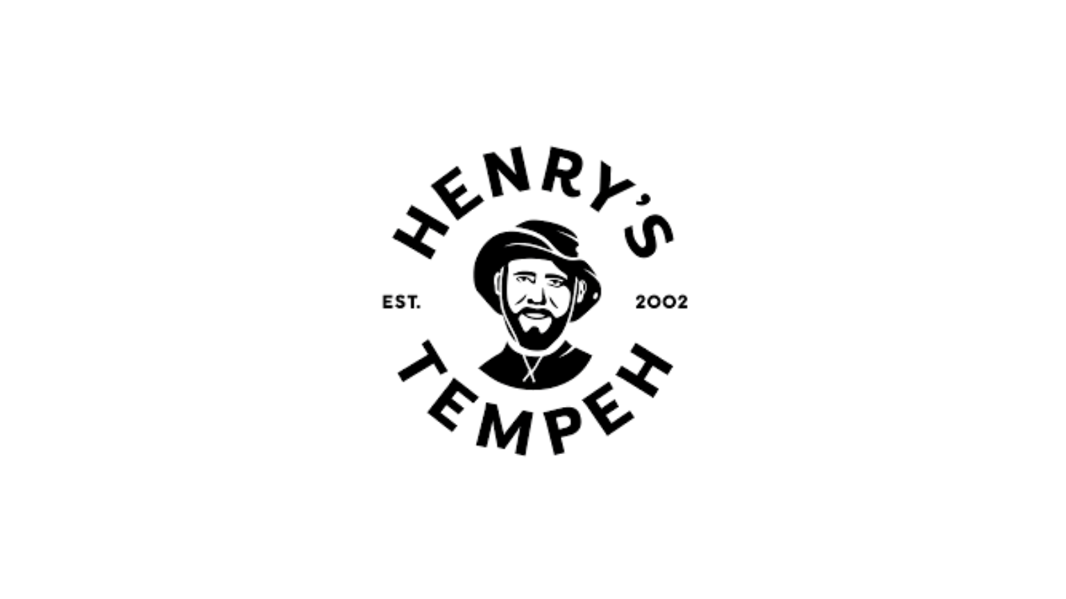 Black and white circular logo for Henry's Tempeh, featuring a man with a beard and hat.