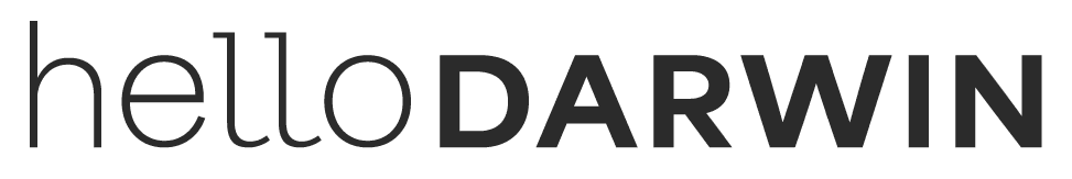 The text 'helloDARWIN' with 'hello' in a light font and 'DARWIN' in a bold font.