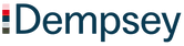 Dempsey logo with a vertical stack of pink, red, blue, and gray colored bars.