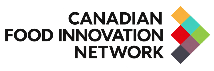Logo for Canadian Food Innovation Network with a colorful, segmented arrow icon.