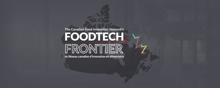 The Canadian Food Innovation Network's FOODTECH FRONTIER logo over a map of Canada.