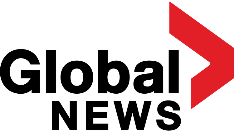 Global News logo with black text and a prominent red chevron icon.