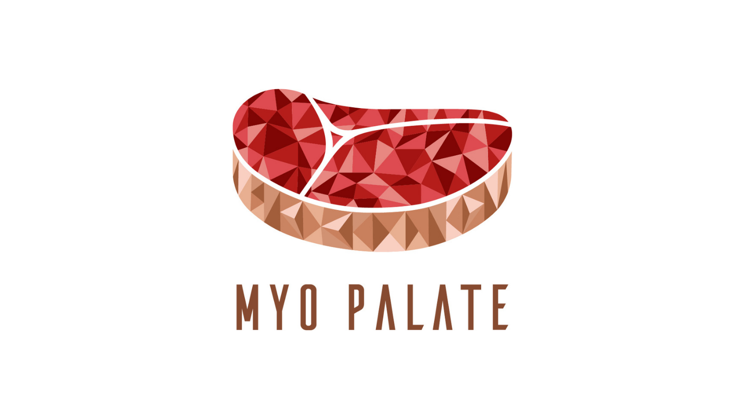 MYO PALATE logo featuring a stylized polygonal red and brown meat cut.