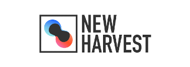 New Harvest logo featuring abstract blue and red shapes connecting within a square.
