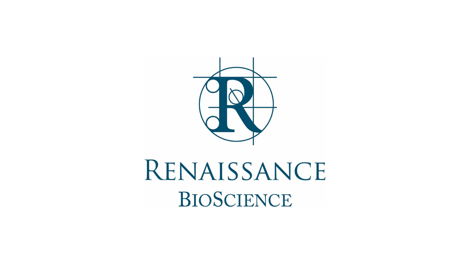 Blue Renaissance BioScience company logo with a stylized 'R' inside a grid circle.