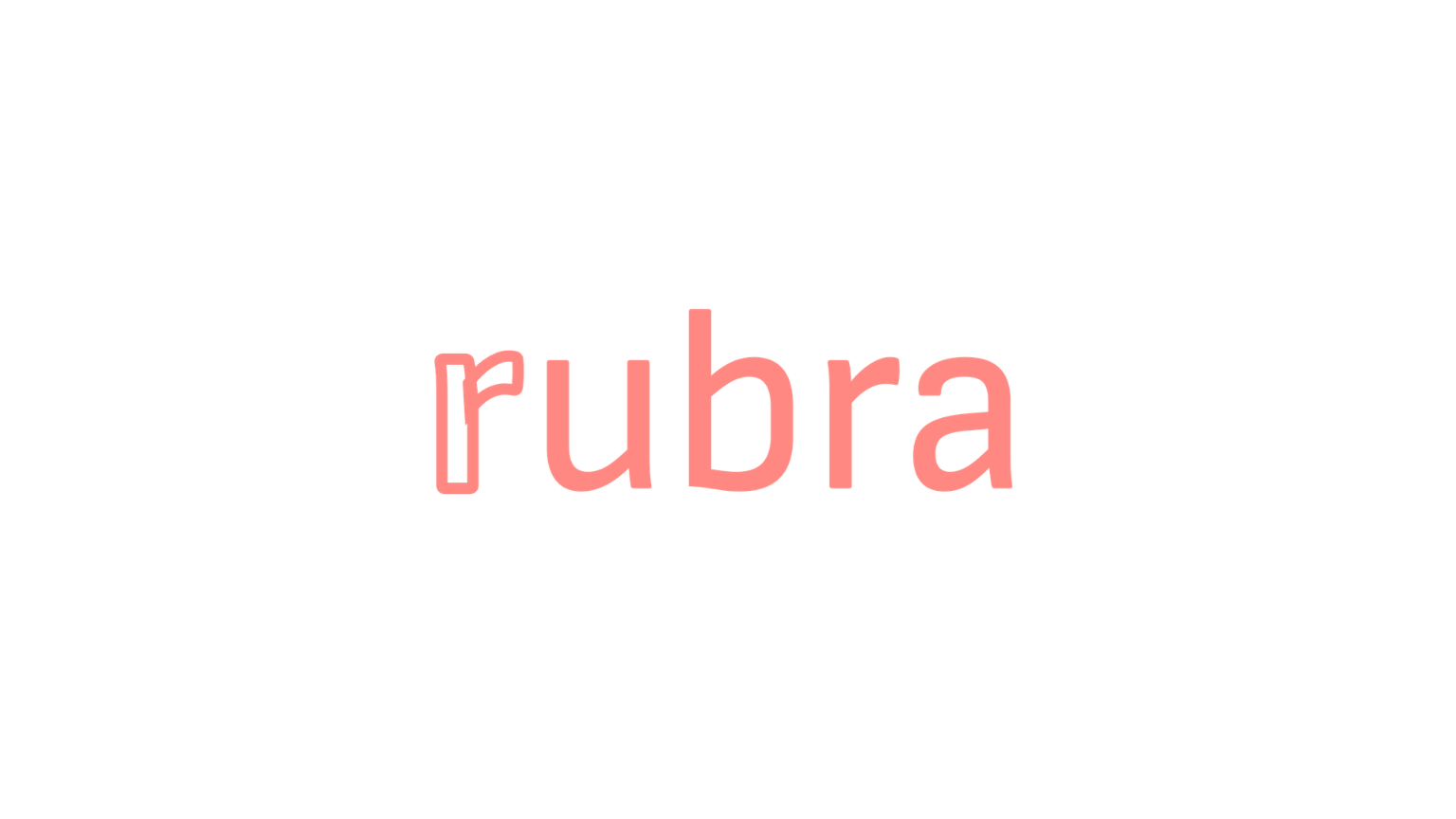 Light pink 'rubra' logo with the first 'r' outlined.