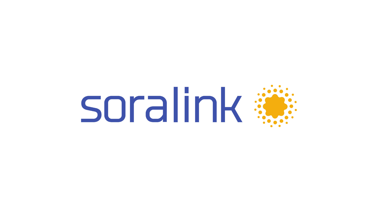 Soralink logo with blue text and an orange sun-like icon.