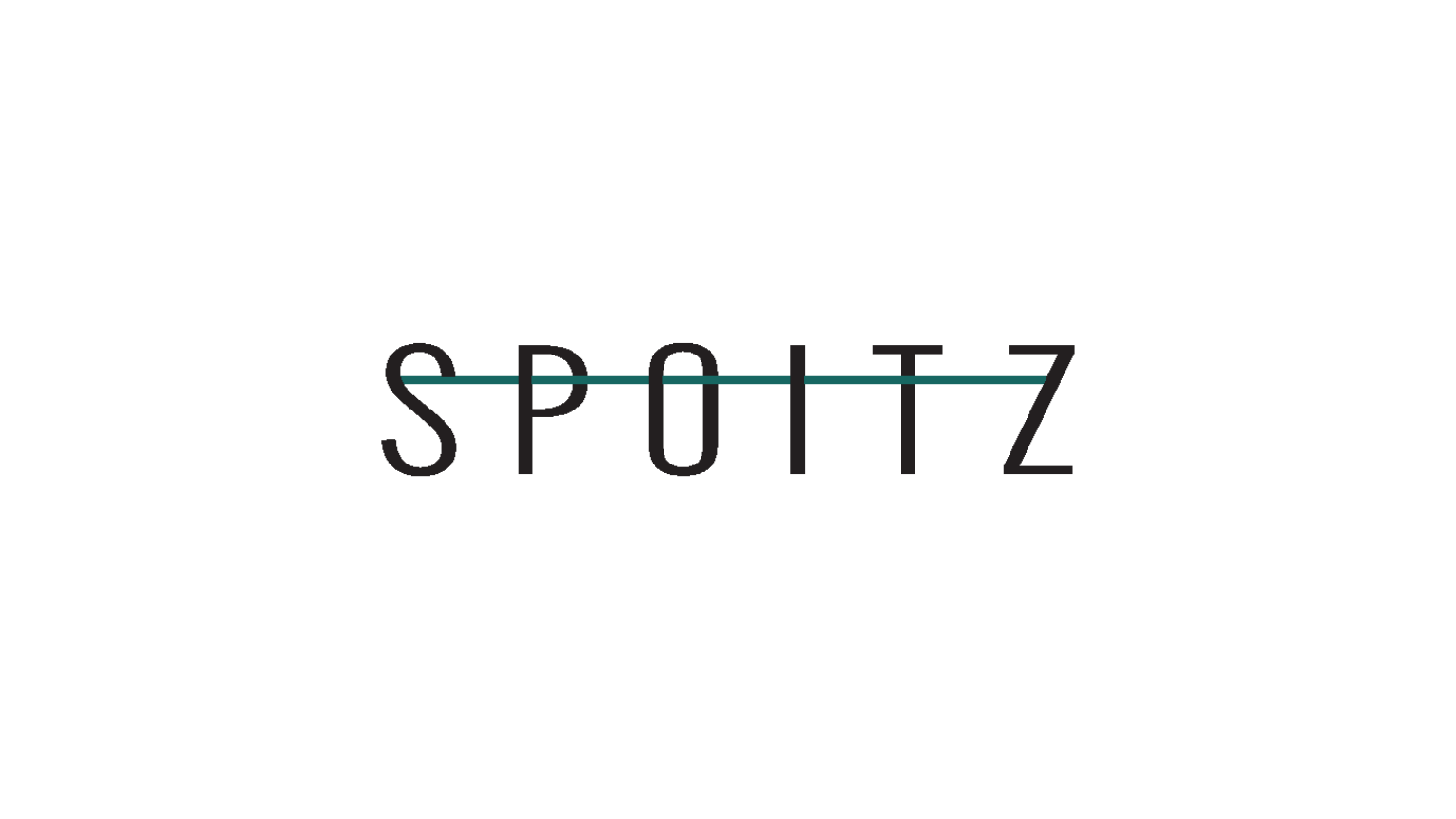 Logo for SPOITZ with a horizontal teal line running through the center of the text.