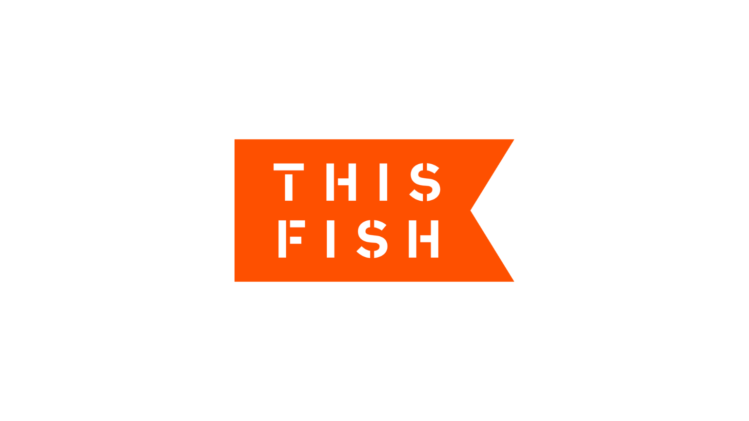 Orange flag logo with the words 'THIS FISH' in white stencil font.