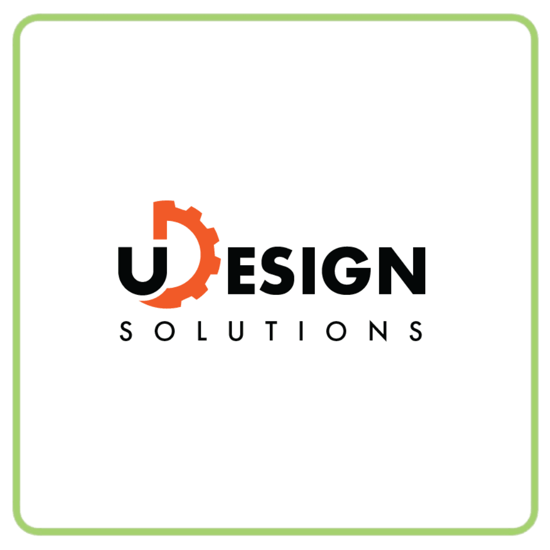 U Design Solutions logo with an orange U and a gear icon forming the letter D.