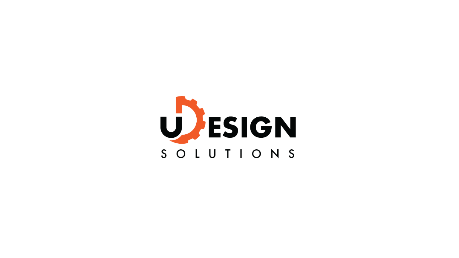 U Design Solutions logo, featuring an orange gear as the letter 'D' in Design.