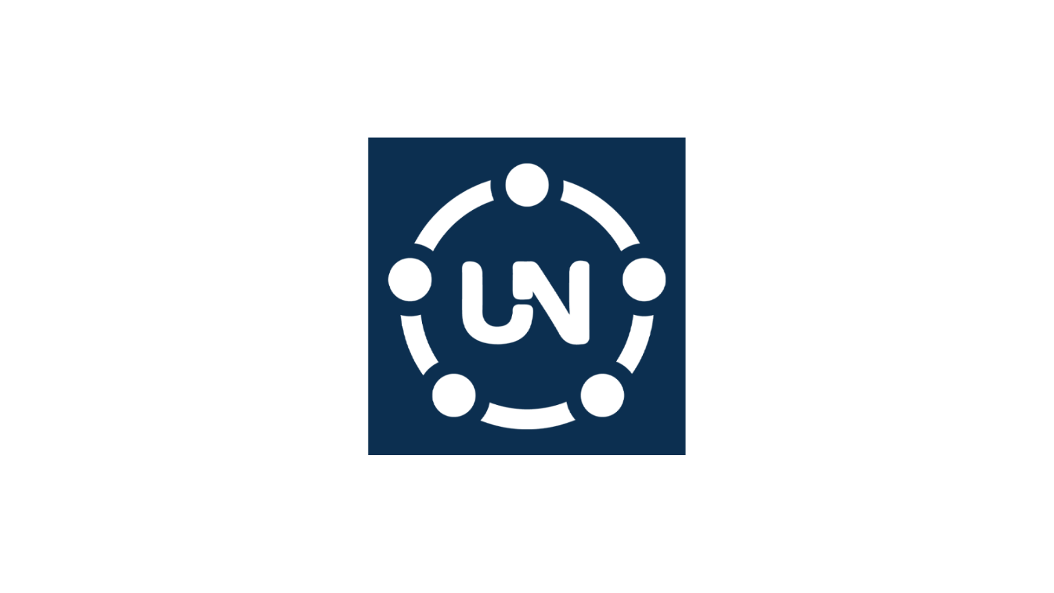 Dark blue logo featuring "UN" surrounded by connected circular nodes, symbolizing global partnership.